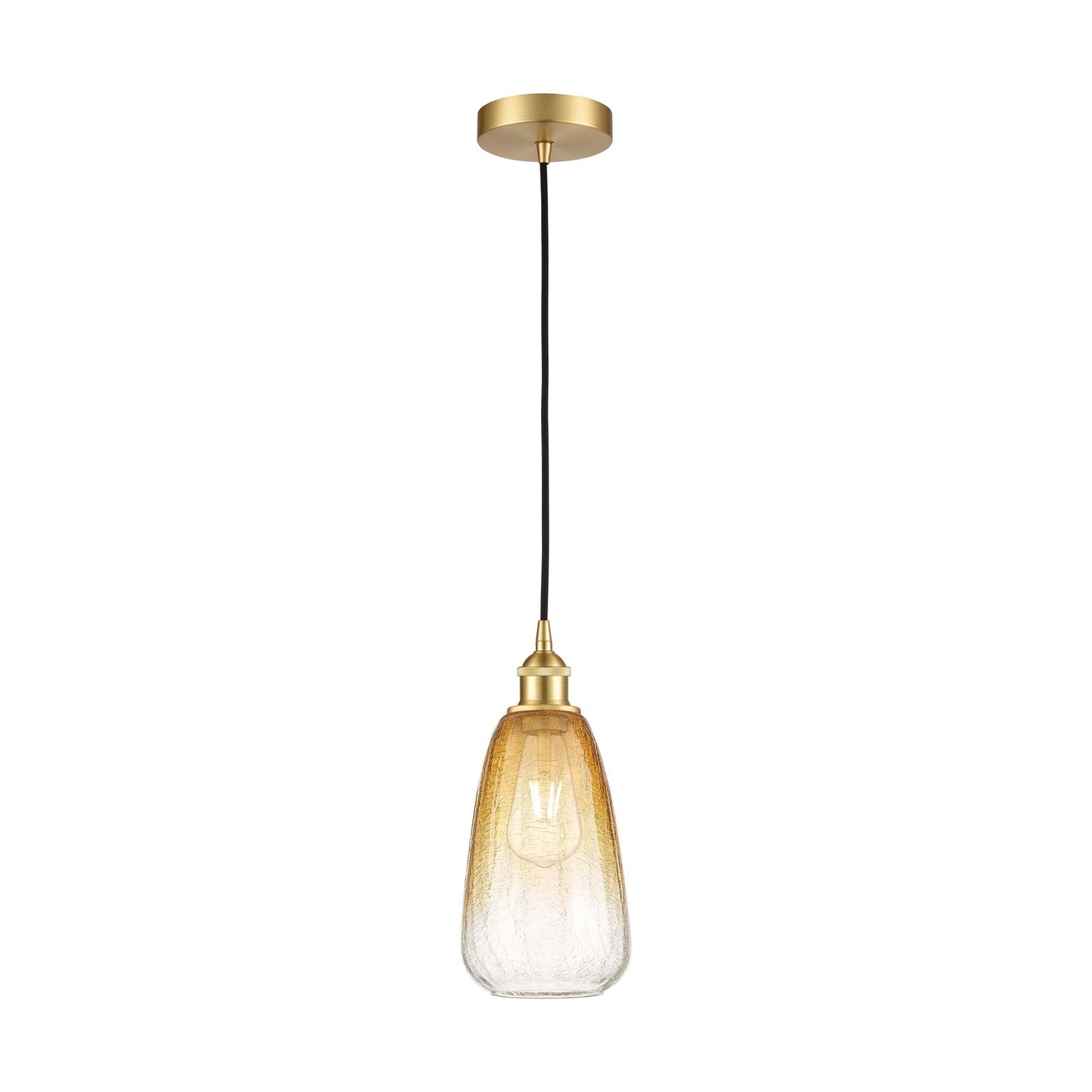 Innovations Brookhaven Almond 6in 1-Light Mini Pendant | Industrial Satin Gold Steel and Cast Brass with Amber Glass | Kitchen | Model 616-1P-SG-G480-6AM