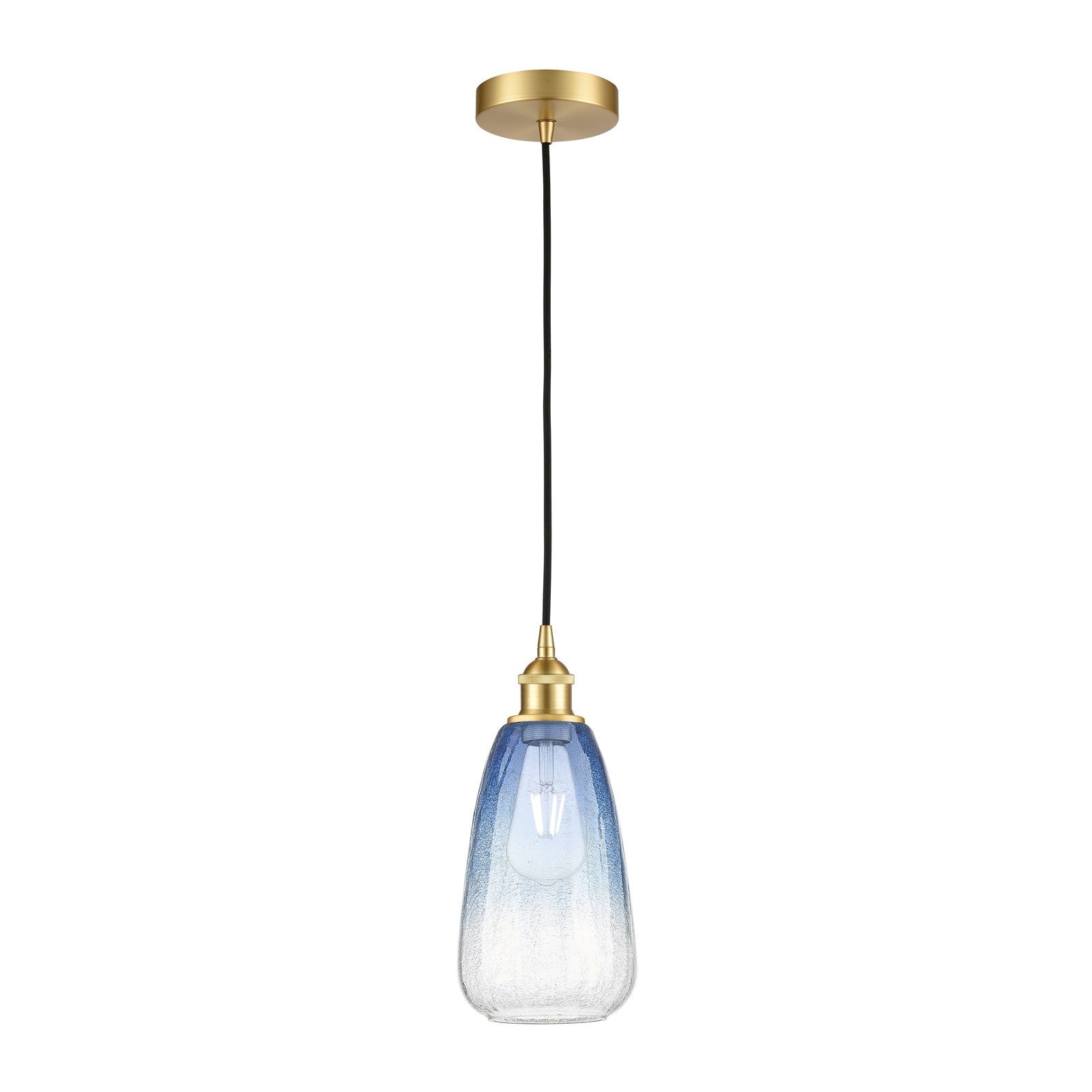 Innovations Brookhaven Almond 6in 1-Light Mini Pendant | Industrial Satin Gold Steel and Sapphire Blue Glass | Kitchen Island & | Model 616-1P-SG-G480-6SB