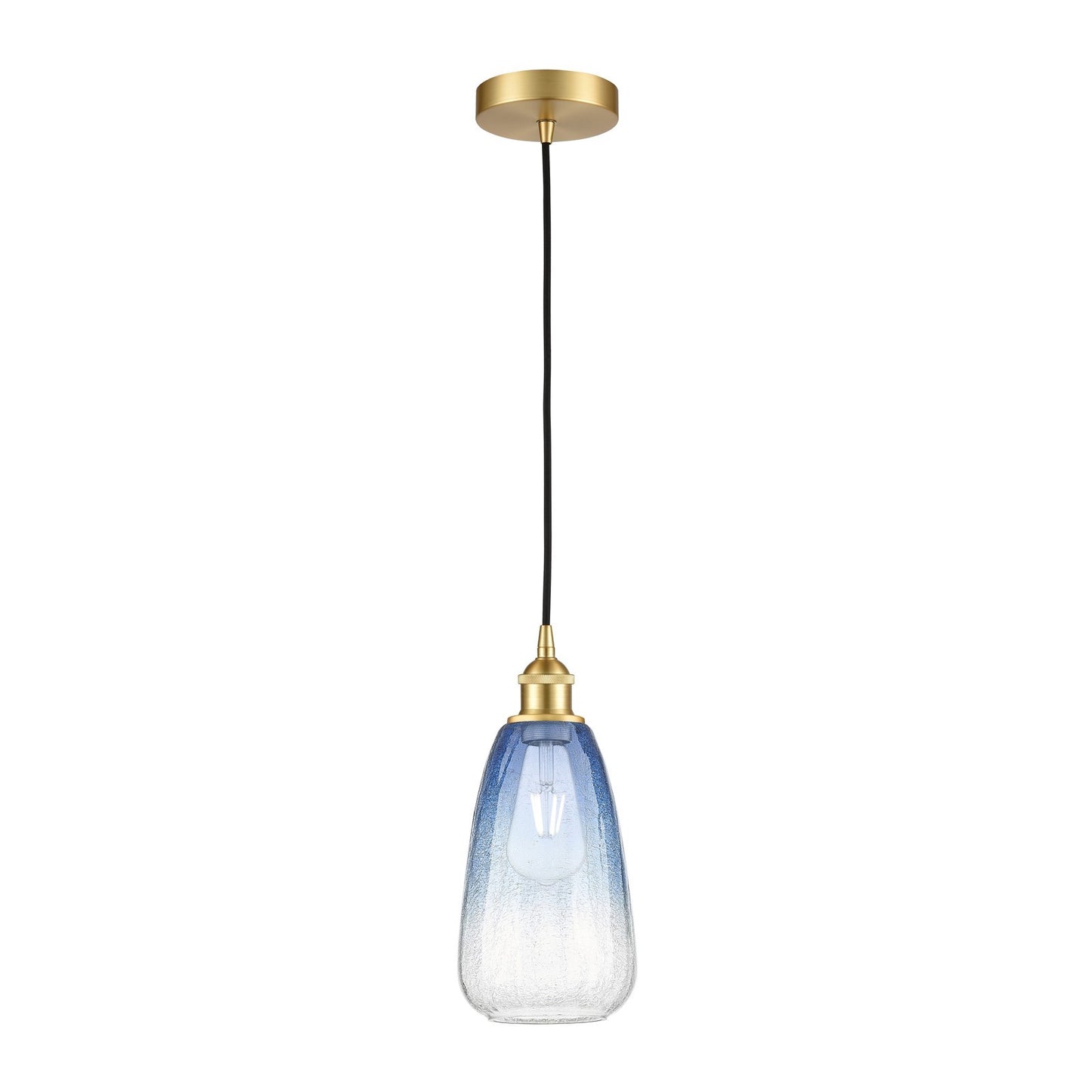 Innovations Brookhaven Almond 6in 1-Light Mini Pendant | Industrial Satin Gold Steel and Sapphire Blue Glass | Kitchen Island & | Model 616-1P-SG-G480-6SB