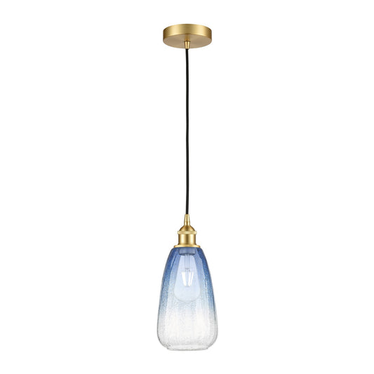 Innovations Brookhaven Almond 6in 1-Light Mini Pendant | Industrial Satin Gold Steel and Sapphire Blue Glass | Kitchen Island & | Model 616-1P-SG-G480-6SB