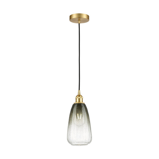 Innovations Brookhaven Almond 6in 1-Light Mini Pendant | Industrial Satin Gold Steel and Slate Glass | Kitchen Island & Dining | Model 616-1P-SG-G480-6SL