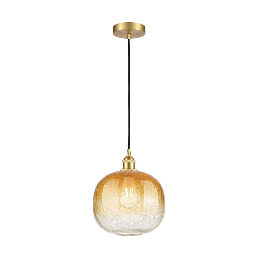 Innovations Brookhaven Sphere 11in 1-Light Mini Pendant | Industrial Satin Gold Steel and Cast Brass with Amber Glass Globe | Model 616-1P-SG-G481-10AM
