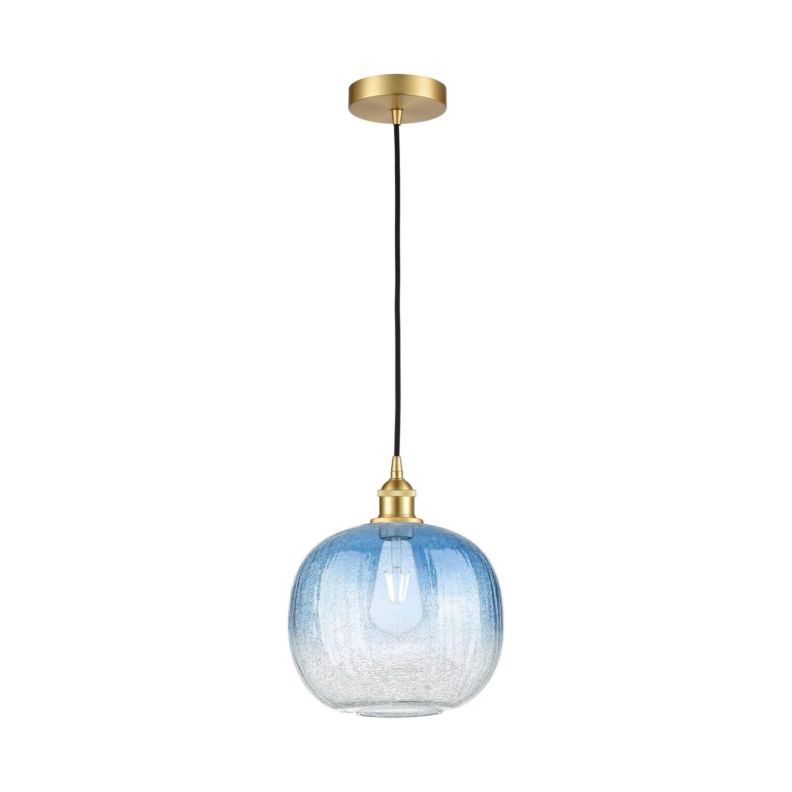 Innovations Brookhaven Sphere 11in 1-Light Mini Pendant | Industrial Satin Gold Steel and Sapphire Blue Glass | Kitchen Island | Model 616-1P-SG-G481-10SB