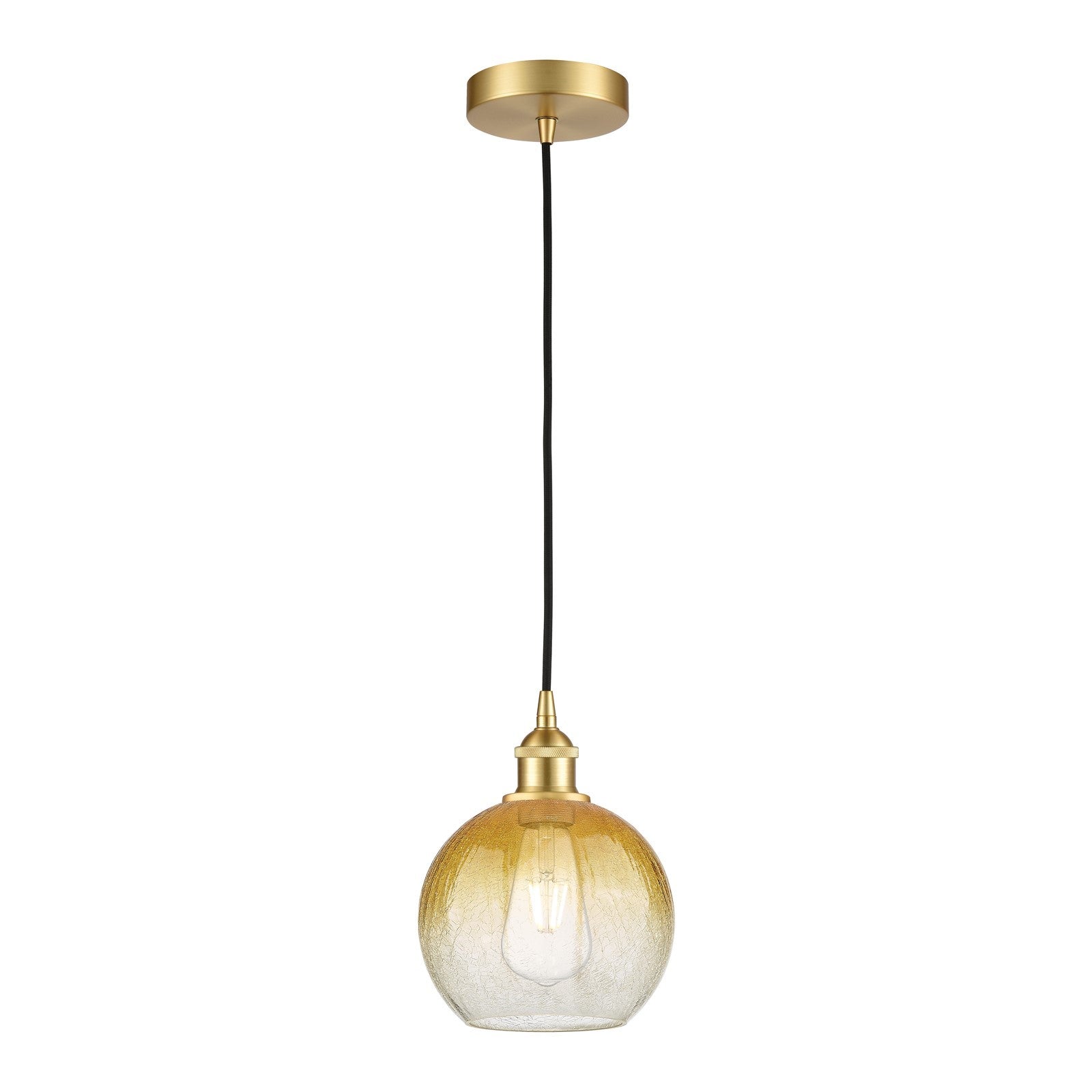 Innovations Brookhaven Globe 8in 1-Light Mini Pendant | Industrial Satin Gold Steel and Amber Glass | Kitchen Island & Dining | Model 616-1P-SG-G483-8AM