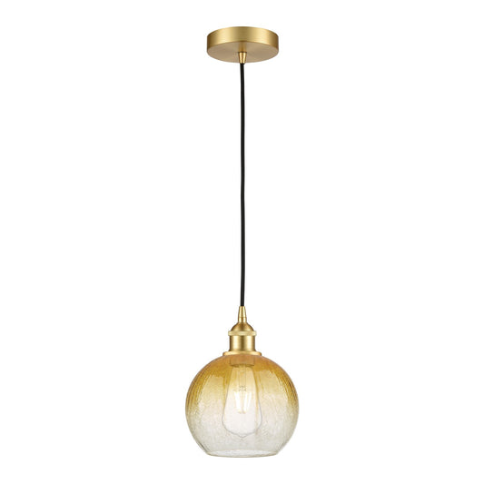 Innovations Brookhaven Globe 8in 1-Light Mini Pendant | Industrial Satin Gold Steel and Amber Glass | Kitchen Island & Dining | Model 616-1P-SG-G483-8AM