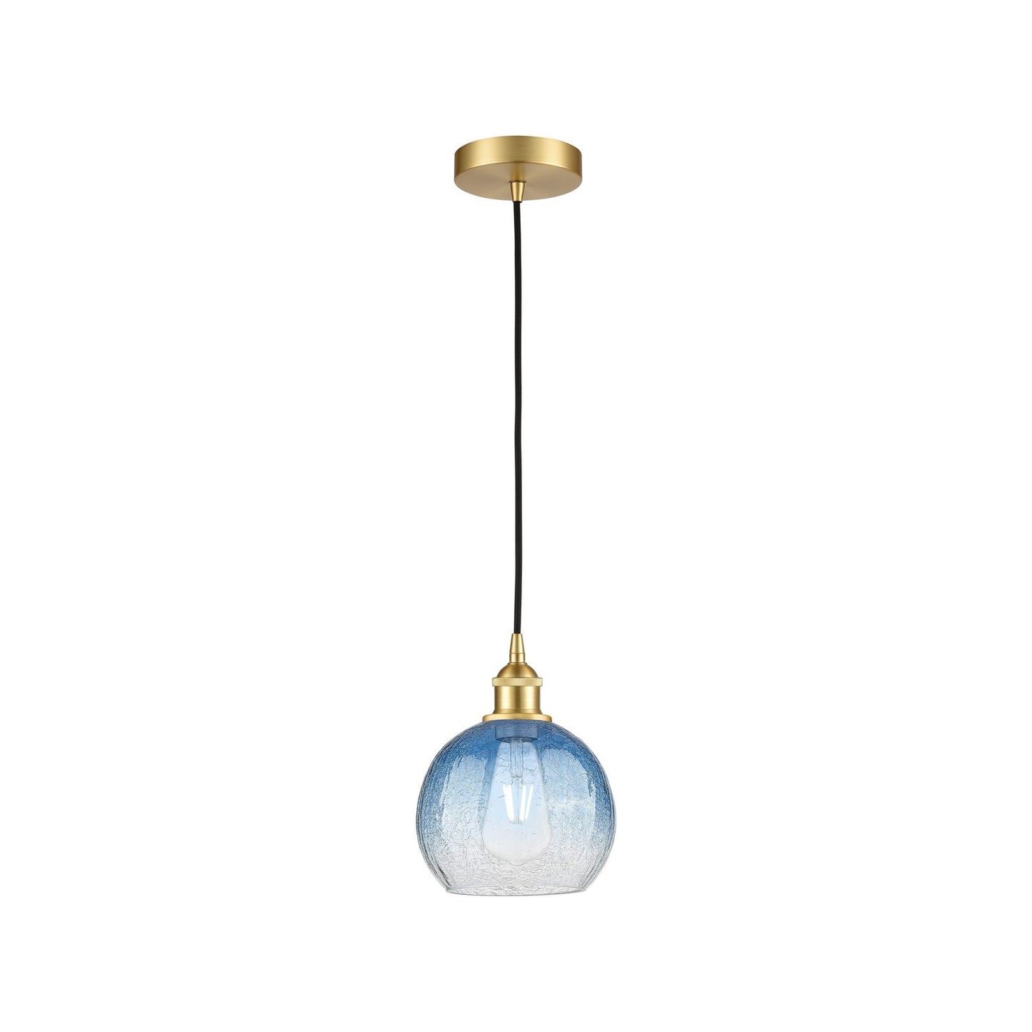 Innovations Brookhaven Globe 8in 1-Light Mini Pendant | Industrial Satin Gold Steel and Sapphire Blue Glass | Kitchen Island & | Model 616-1P-SG-G483-8SB