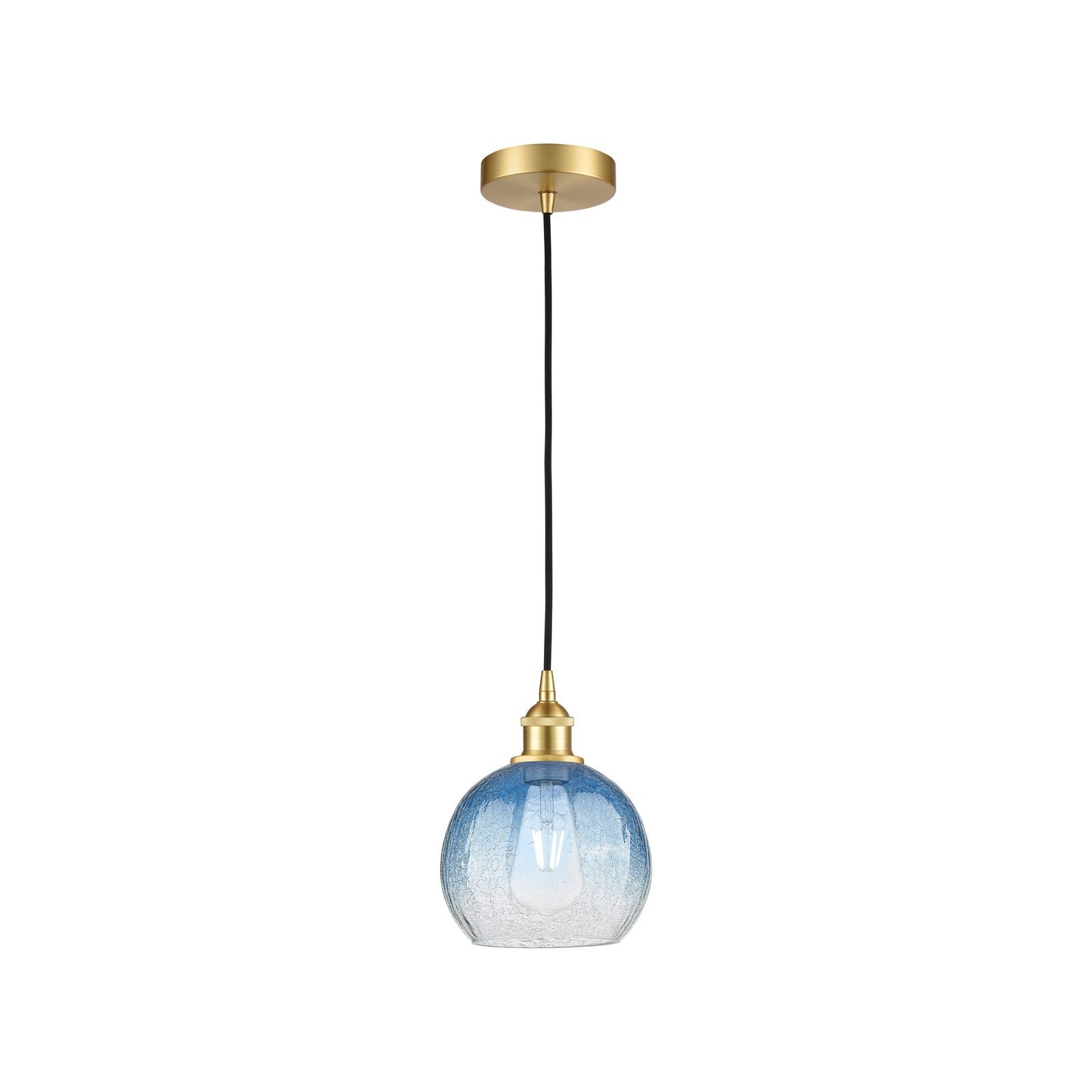Innovations Brookhaven Globe 8in 1-Light Mini Pendant | Industrial Satin Gold Steel and Sapphire Blue Glass | Kitchen Island & | Model 616-1P-SG-G483-8SB