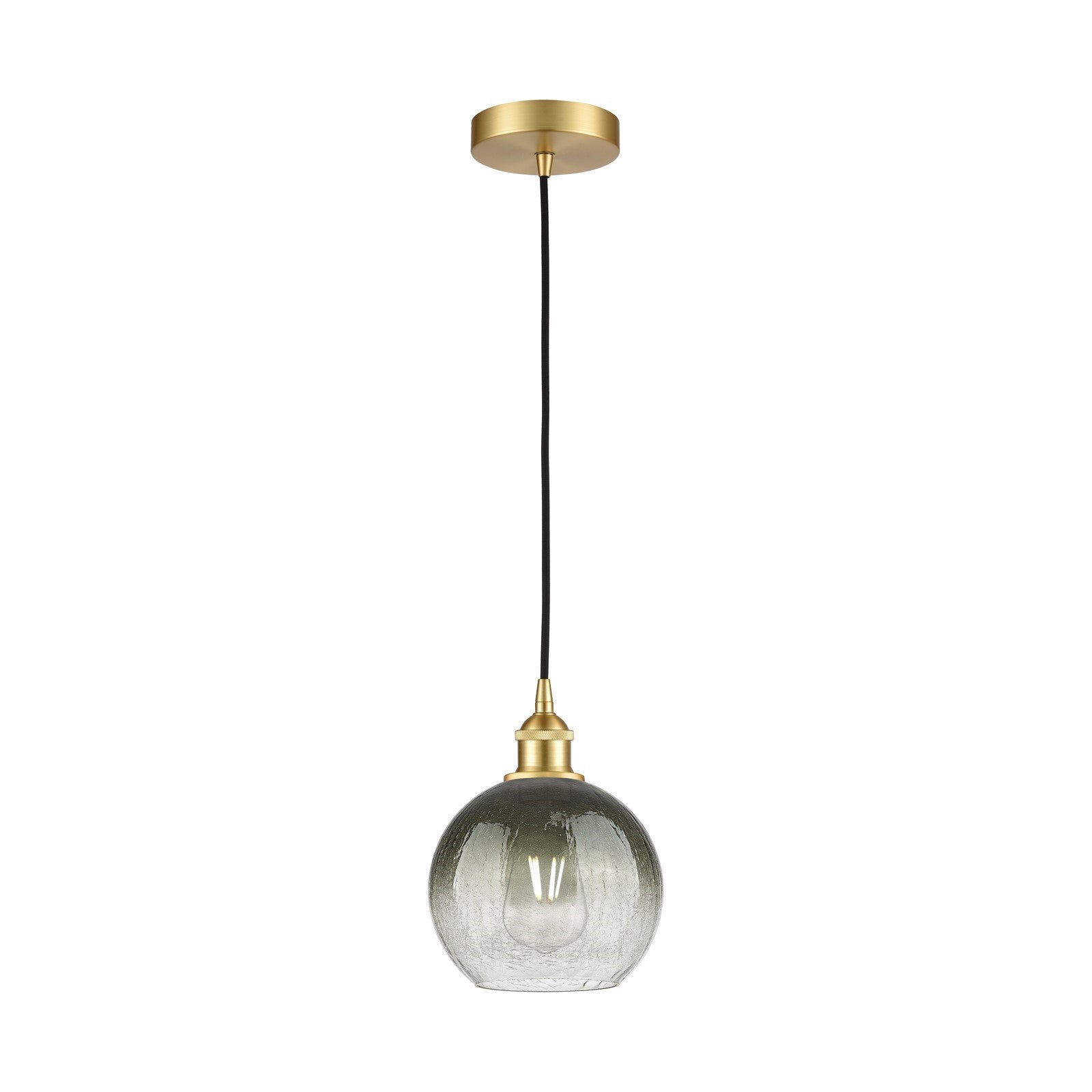 Innovations Brookhaven Globe 8in 1-Light Mini Pendant | Industrial Satin Gold Steel and Matte Black Glass | Kitchen Island & | Model 616-1P-SG-G483-8SL