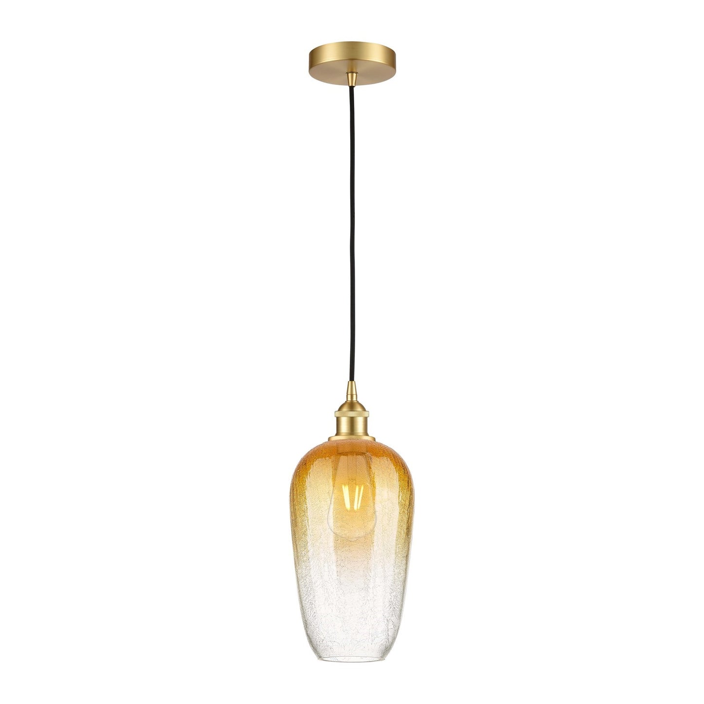 Innovations Brookhaven Flute 7in 1-Light Mini Pendant | Industrial Satin Gold Steel and Cast Brass with Amber Glass Shade | Model 616-1P-SG-G484-7AM