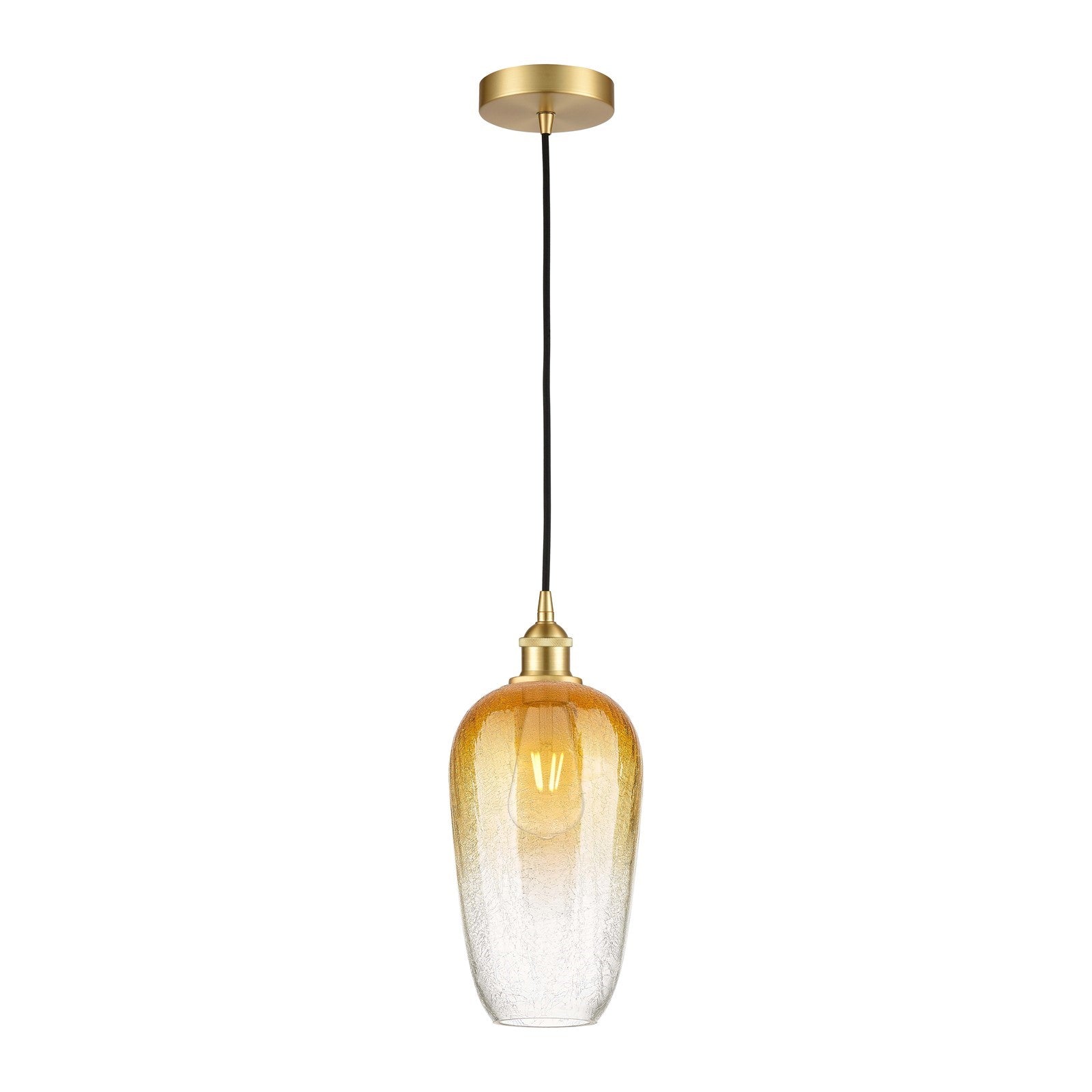 Innovations Brookhaven Flute 7in 1-Light Mini Pendant | Industrial Satin Gold Steel and Cast Brass with Amber Glass Shade | Model 616-1P-SG-G484-7AM
