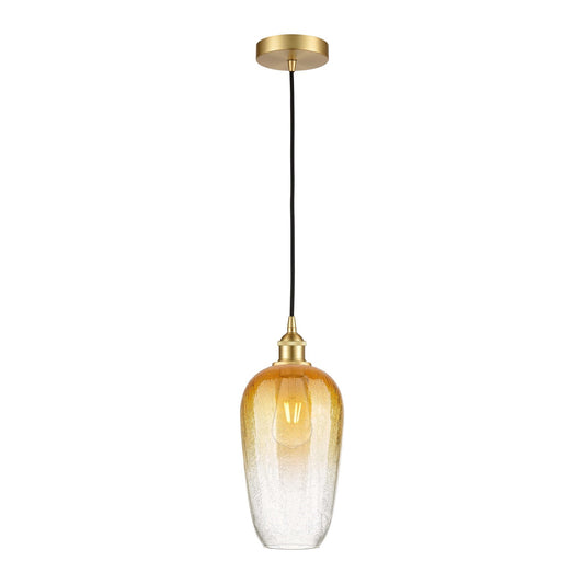 Innovations Brookhaven Flute 7in 1-Light Mini Pendant | Industrial Satin Gold Steel and Cast Brass with Amber Glass Shade | Model 616-1P-SG-G484-7AM