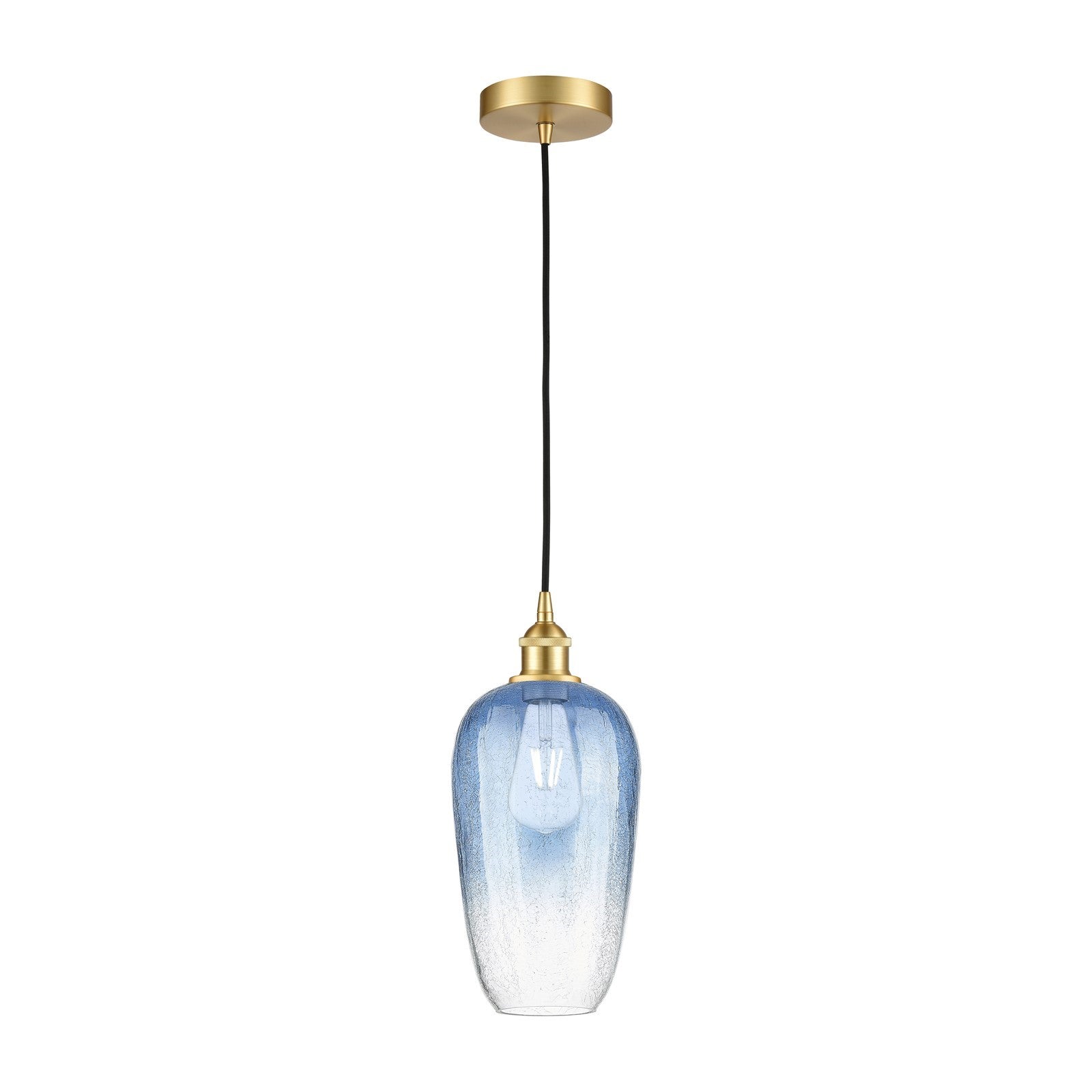 Innovations Brookhaven Flute 7in 1-Light Mini Pendant | Industrial Satin Gold Steel and Sapphire Blue Glass | Kitchen Island & | Model 616-1P-SG-G484-7SB