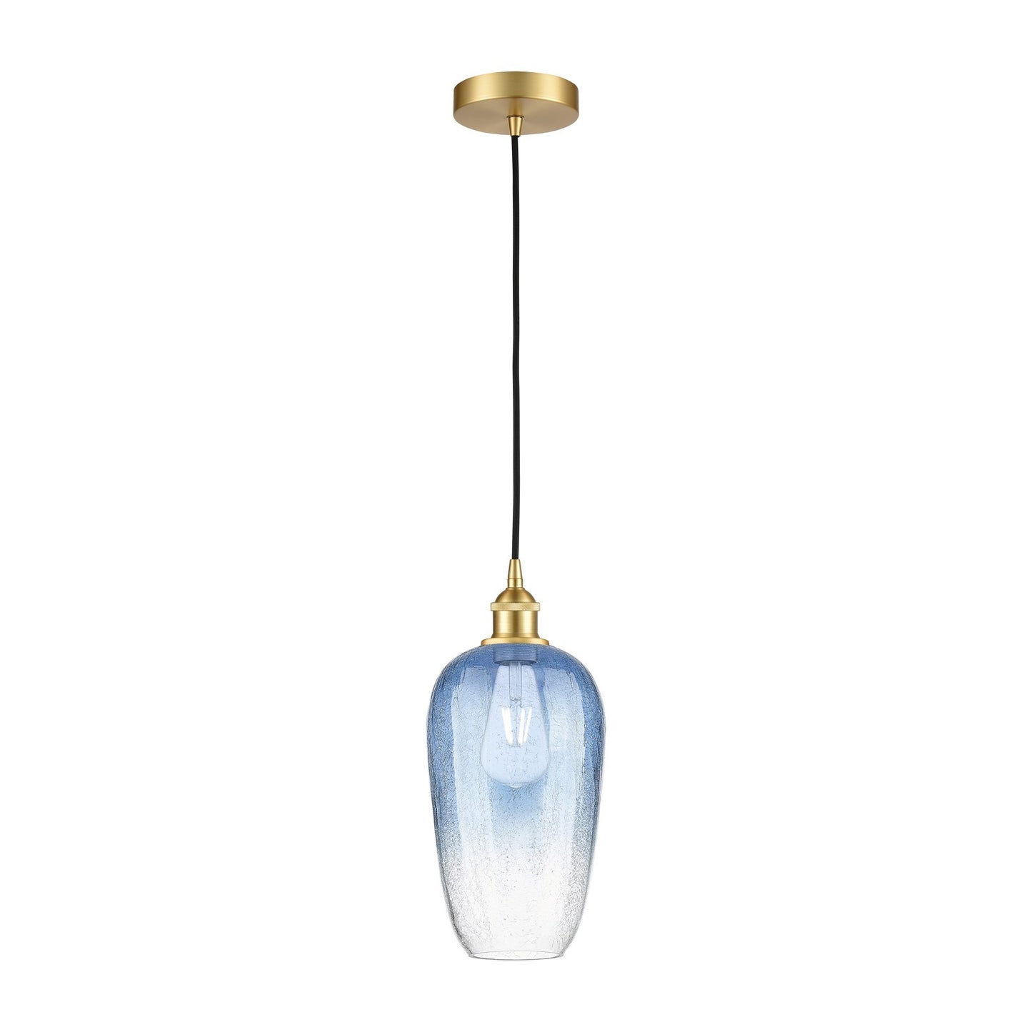 Innovations Brookhaven Flute 7in 1-Light Mini Pendant | Industrial Satin Gold Steel and Sapphire Blue Glass | Kitchen Island & | Model 616-1P-SG-G484-7SB