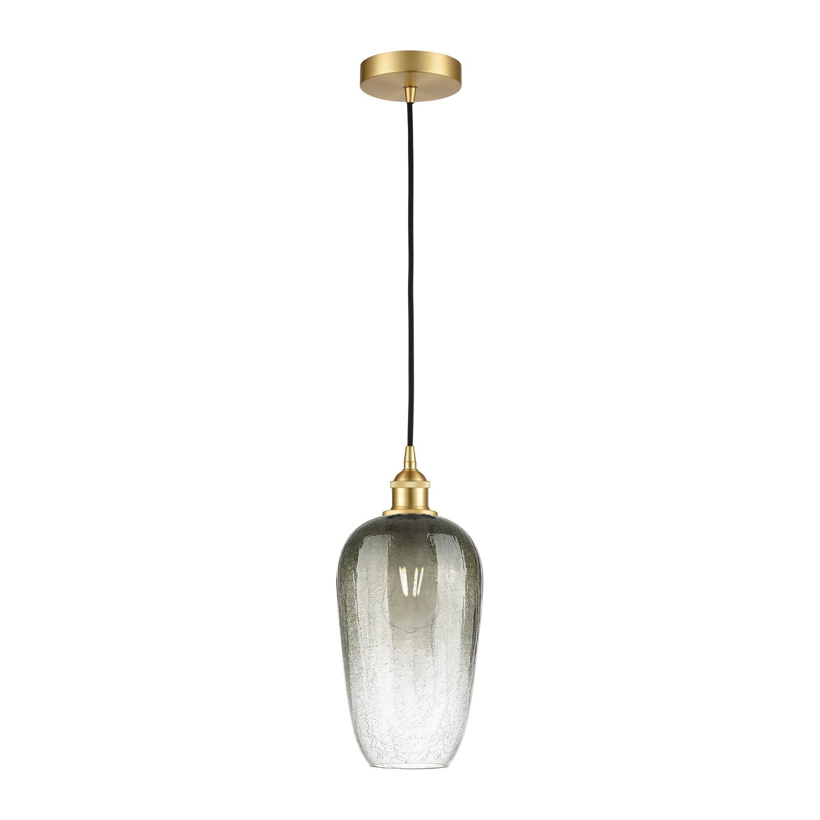 Innovations Brookhaven Flute 7in 1-Light Mini Pendant | Industrial Satin Gold Steel and Matte Black Glass | Kitchen Island & | Model 616-1P-SG-G484-7SL
