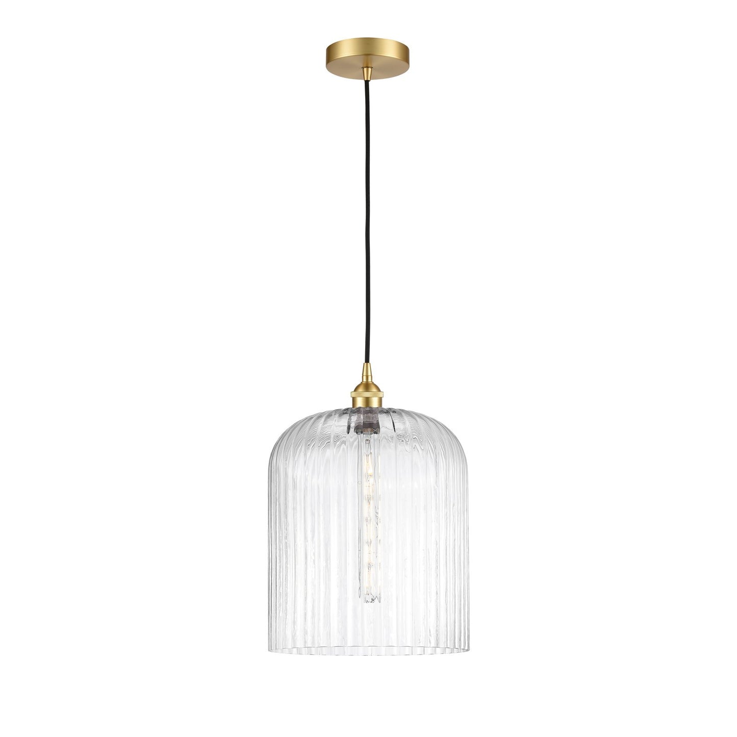 Innovations Bridal Veil 5in 1-Light Mini Pendant | Art Nouveau Satin Gold Steel and Clear Ribbed Glass | Kitchen Island & | Model 616-1P-SG-G559-12CL