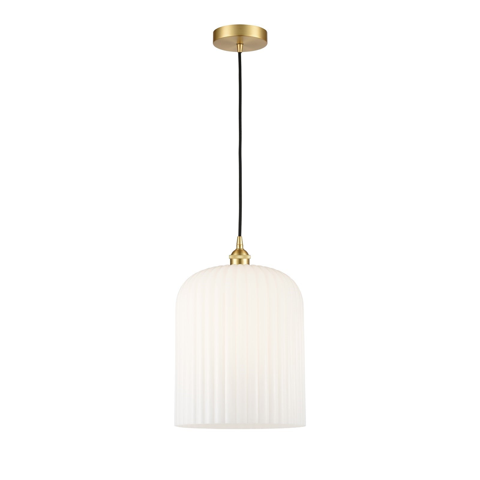 Innovations Bridal Veil 5in 1-Light Mini Pendant | Art Nouveau Satin Gold Steel and Gloss White Ribbed Glass | Kitchen Island | Model 616-1P-SG-G559-12GWH