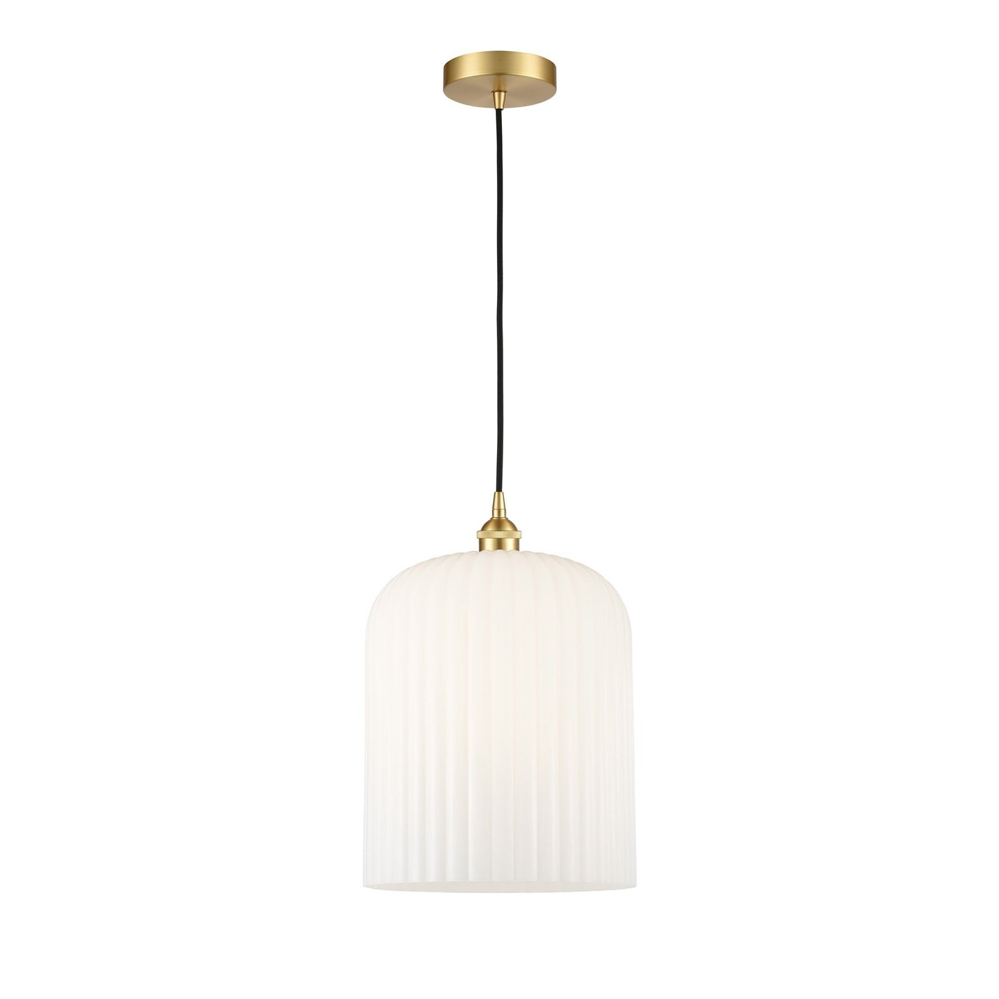 Innovations Bridal Veil 5in 1-Light Mini Pendant | Art Nouveau Satin Gold Steel and Gloss White Ribbed Glass | Kitchen Island | Model 616-1P-SG-G559-12GWH
