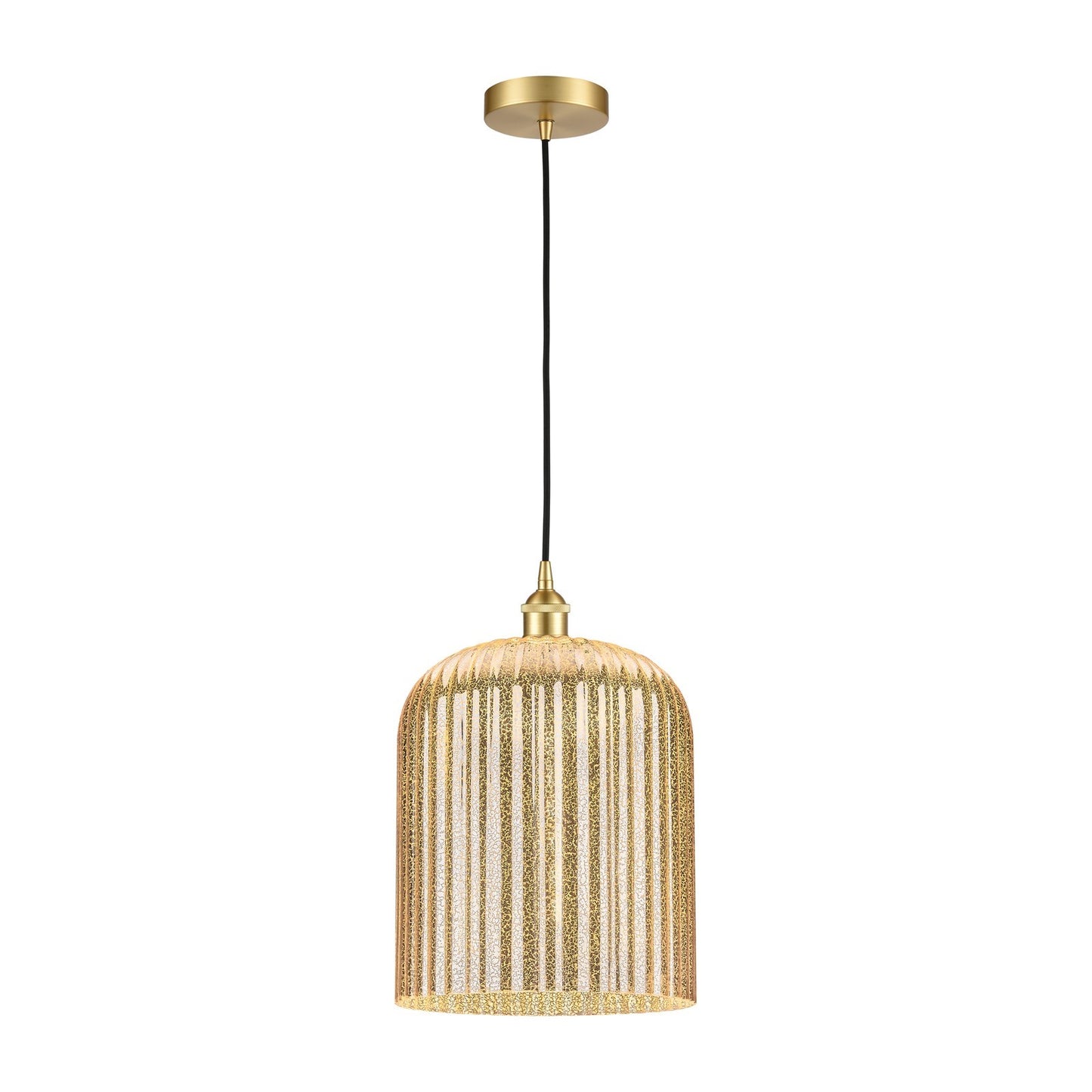 Innovations Bridal Veil 5in 1-Light Mini Pendant | Art Nouveau Satin Gold Steel and Mercury Ribbed Glass | Kitchen Island & | Model 616-1P-SG-G559-12ME