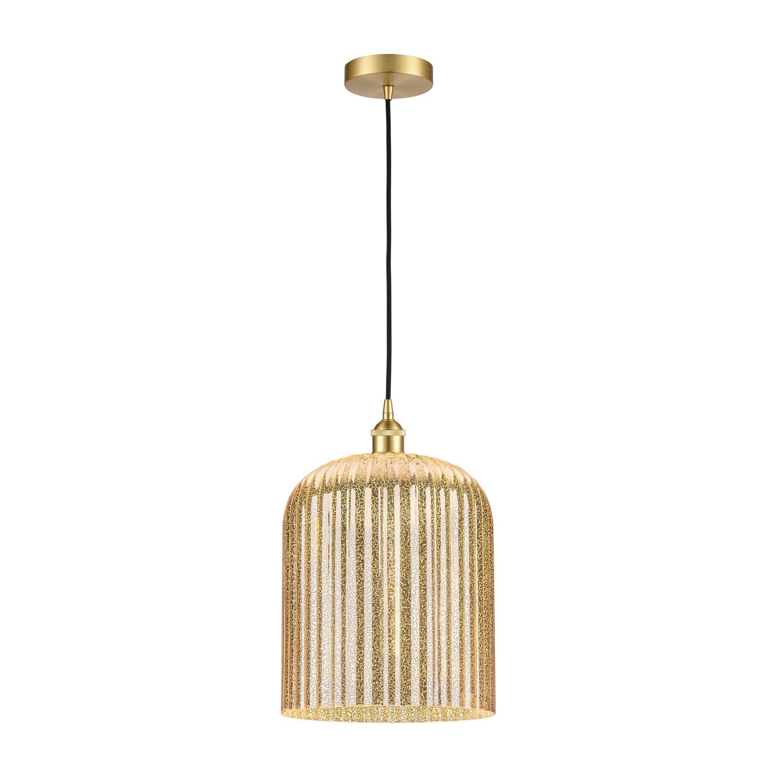 Innovations Bridal Veil 5in 1-Light Mini Pendant | Art Nouveau Satin Gold Steel and Mercury Ribbed Glass | Kitchen Island & | Model 616-1P-SG-G559-12ME