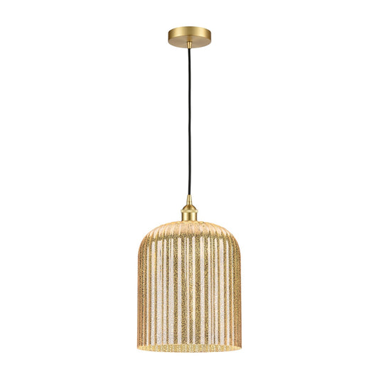 Innovations Bridal Veil 5in 1-Light Mini Pendant | Art Nouveau Satin Gold Steel and Mercury Ribbed Glass | Kitchen Island & | Model 616-1P-SG-G559-12ME