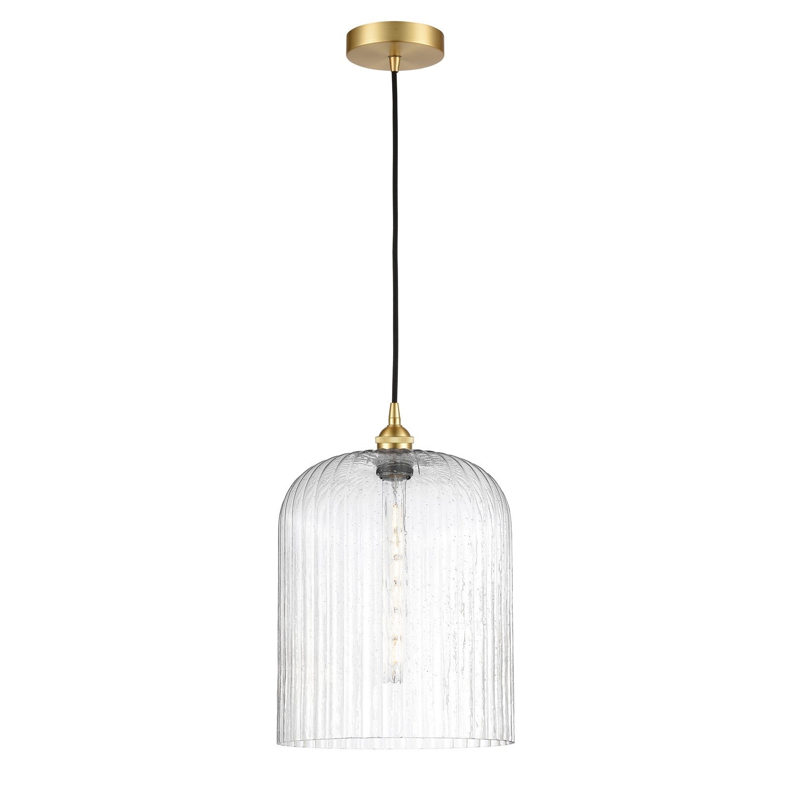 Innovations Bridal Veil 5in 1-Light Mini Pendant | Art Nouveau Satin Gold Steel and Seedy Ribbed Glass | Kitchen Island & | Model 616-1P-SG-G559-12SDY