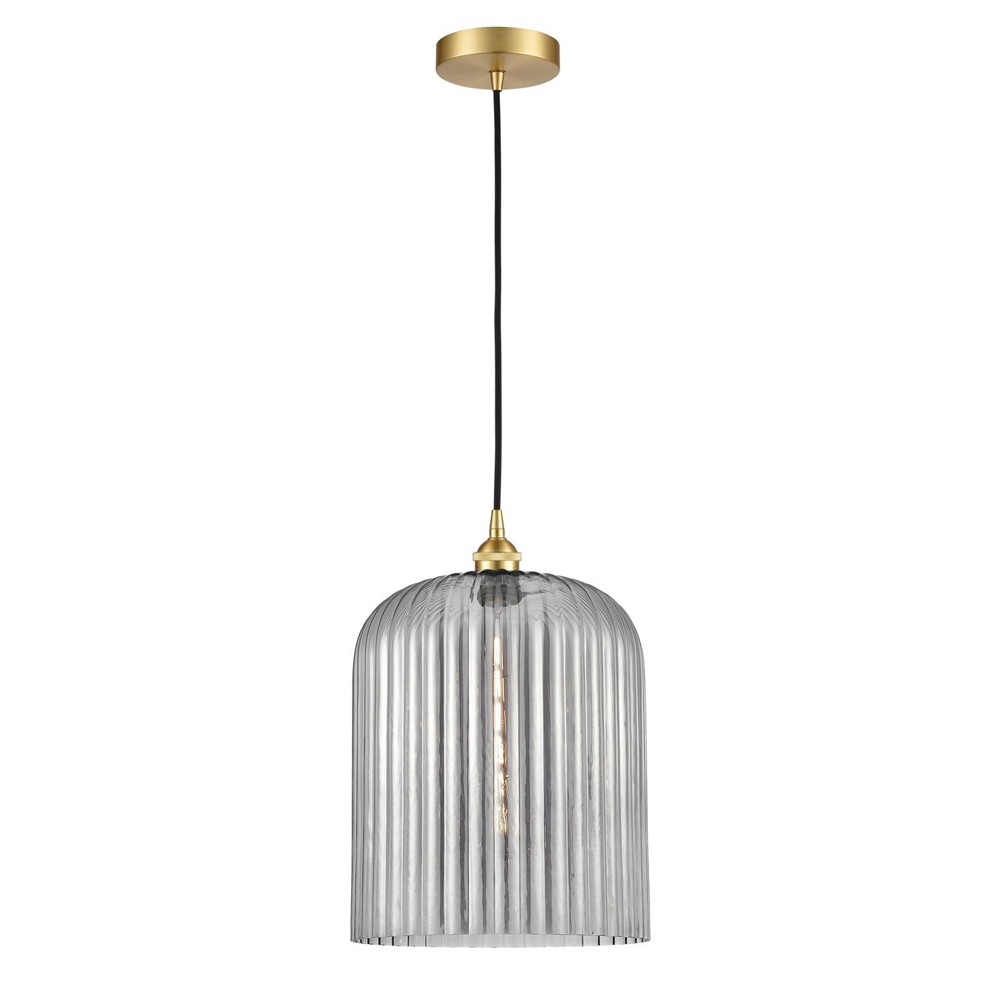 Innovations Bridal Veil 5in 1-Light Mini Pendant | Art Nouveau Satin Gold Steel and Light Smoke Ribbed Glass | Kitchen Island | Model 616-1P-SG-G559-12SM