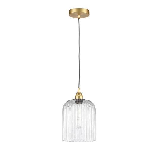 Innovations Bridal Veil 5in 1-Light Mini Pendant | Art Nouveau Satin Gold Steel and Clear Ribbed Glass | Kitchen Island & | Model 616-1P-SG-G559-8CL