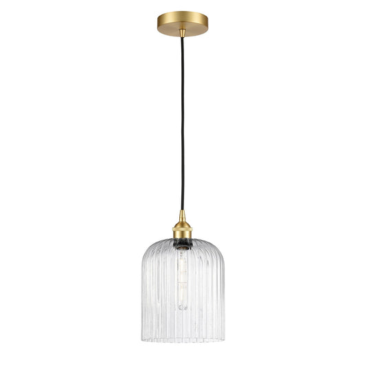 Innovations Bridal Veil 5in 1-Light Mini Pendant | Art Nouveau Satin Gold Steel and Seedy Ribbed Glass | Kitchen Island & | Model 616-1P-SG-G559-8SDY