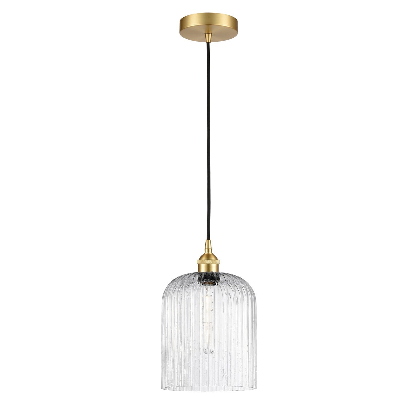 Innovations Bridal Veil 5in 1-Light Mini Pendant | Art Nouveau Satin Gold Steel and Seedy Ribbed Glass | Kitchen Island & | Model 616-1P-SG-G559-8SDY