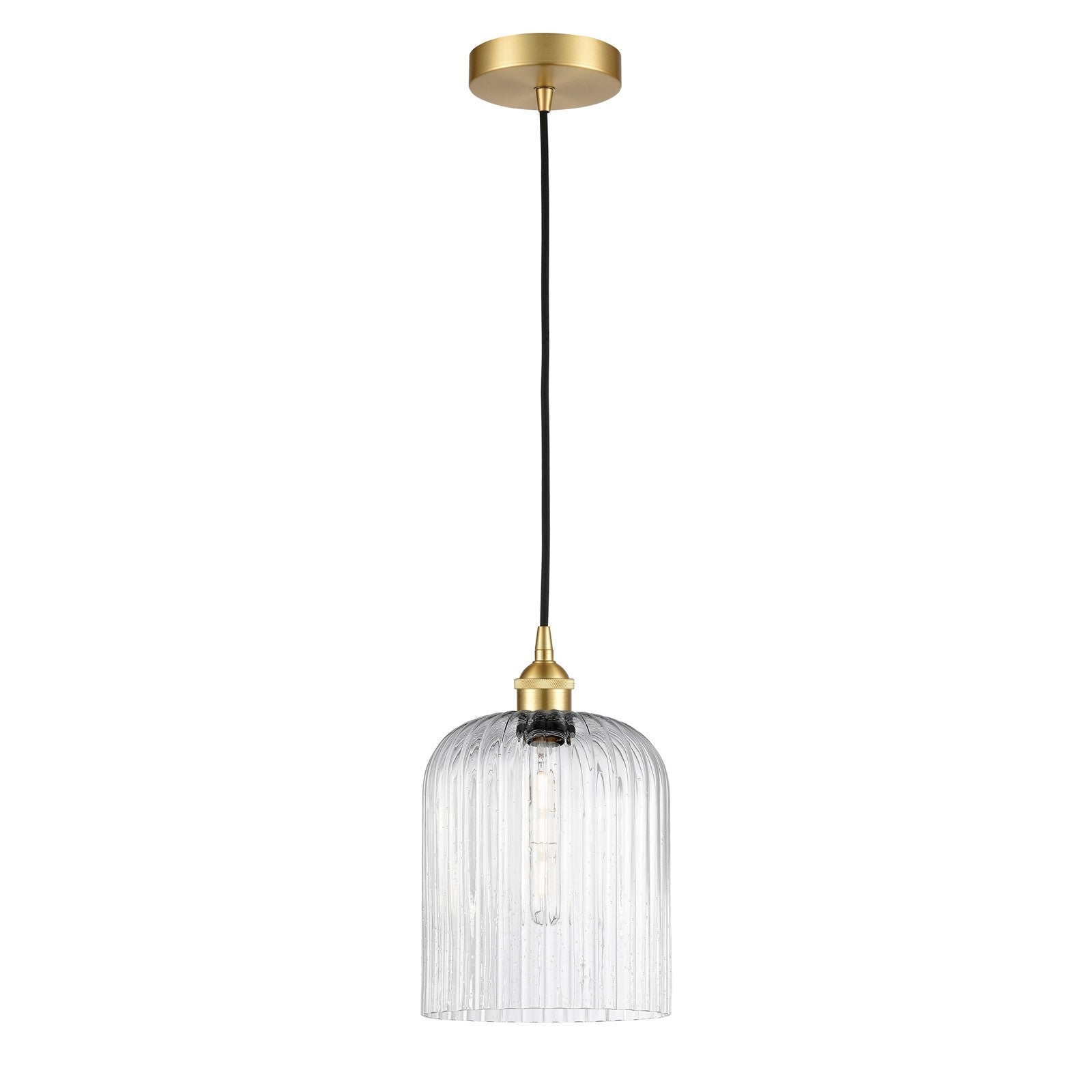 Innovations Bridal Veil 5in 1-Light Mini Pendant | Art Nouveau Satin Gold Steel and Seedy Ribbed Glass | Kitchen Island & | Model 616-1P-SG-G559-8SDY