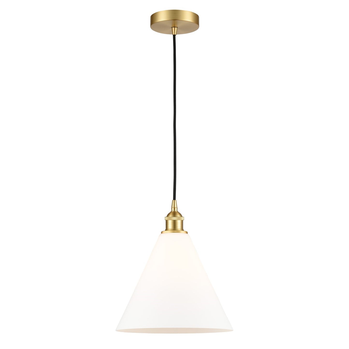 Innovations Berkshire 12in 1-Light Mini Pendant | Industrial Satin Gold Steel and Matte White Glass | Kitchen Island & | Model 616-1P-SG-GBC-121-LED