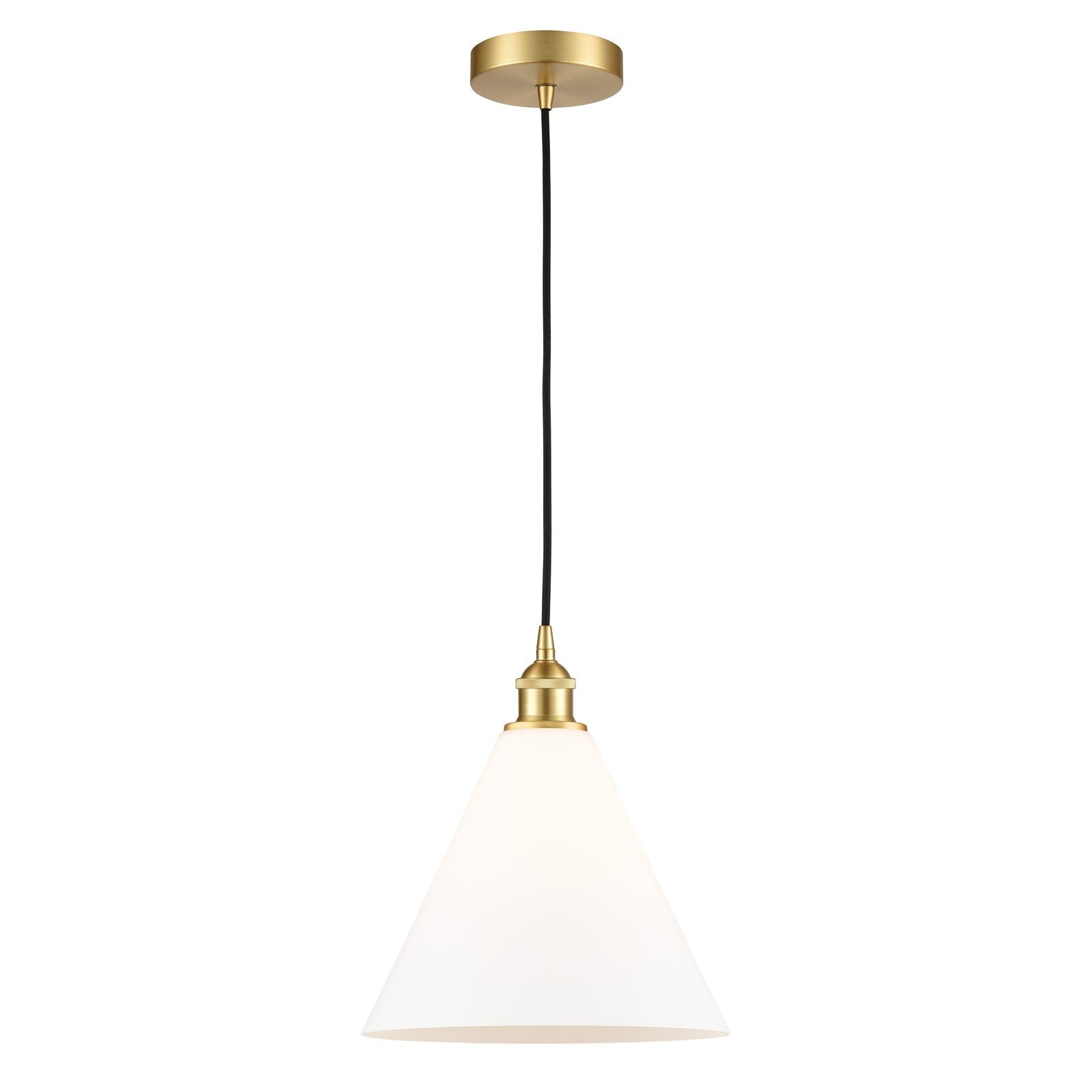 Innovations Berkshire 12in 1-Light Mini Pendant | Industrial Satin Gold Steel and Matte White Glass | Kitchen Island & | Model 616-1P-SG-GBC-121-LED