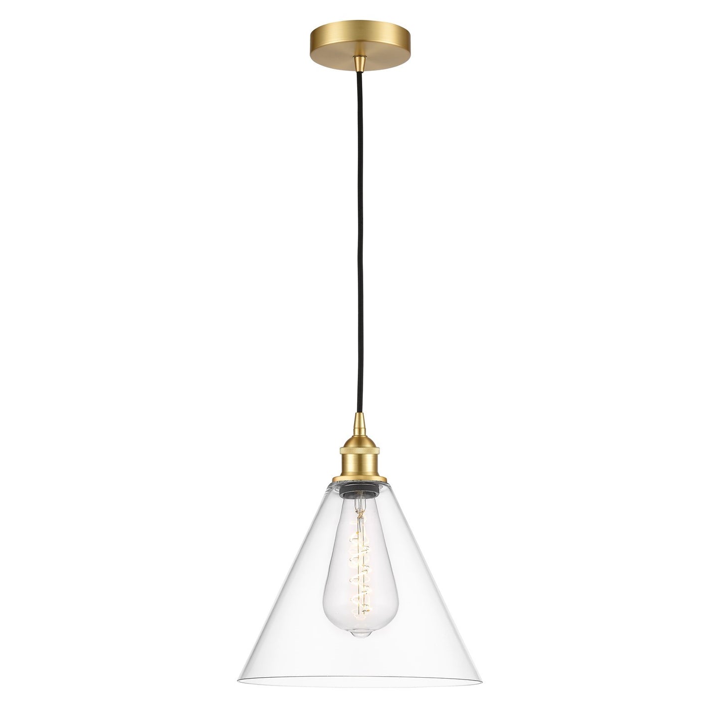 Innovations Berkshire 12in 1-Light Mini Pendant | Industrial Satin Gold Steel and Clear Glass | Kitchen Island & Dining Room | Model 616-1P-SG-GBC-122-LED