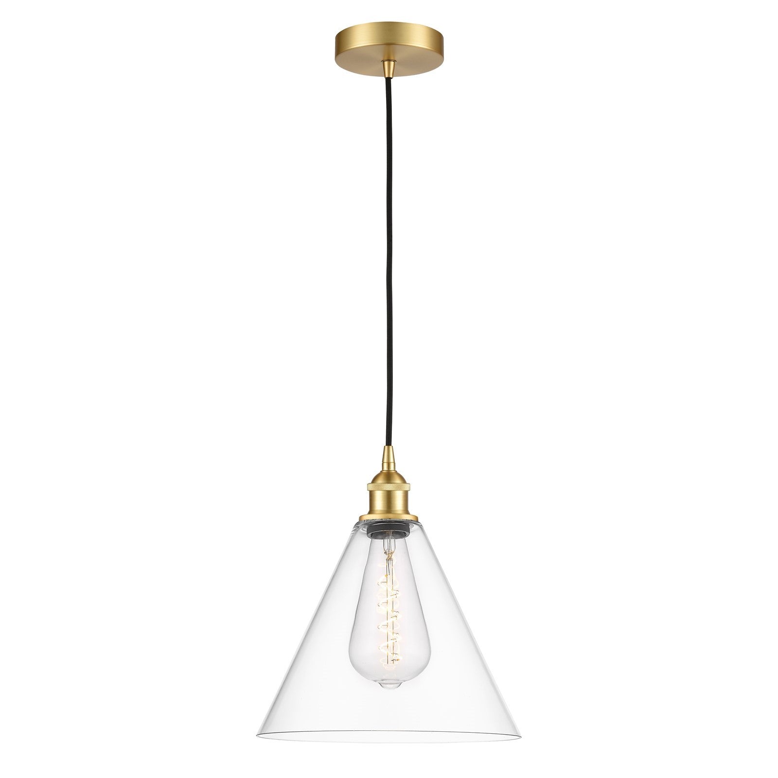 Innovations Berkshire 12in 1-Light Mini Pendant | Industrial Satin Gold Steel and Clear Glass | Kitchen Island & Dining Room | Model 616-1P-SG-GBC-122-LED