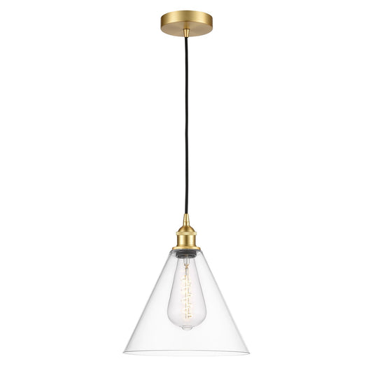 Innovations Berkshire 12in 1-Light Mini Pendant | Industrial Satin Gold Steel and Clear Glass | Kitchen Island & Dining Room | Model 616-1P-SG-GBC-122-LED