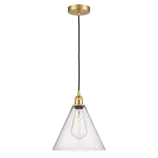 Innovations Berkshire 12in 1-Light Mini Pendant | Industrial Satin Gold Steel and Cast Brass with Seedy Glass | Kitchen | Model 616-1P-SG-GBC-124-LED