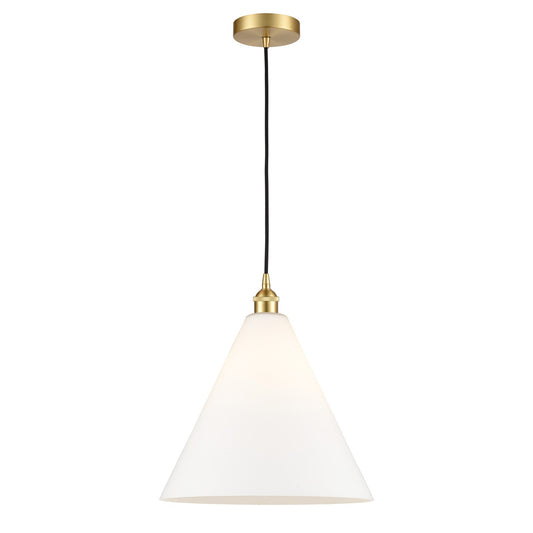 Innovations Berkshire 16in 1-Light Pendant | Industrial Satin Gold Steel and Matte White Glass | Kitchen Island & Dining | Model 616-1P-SG-GBC-161-LED