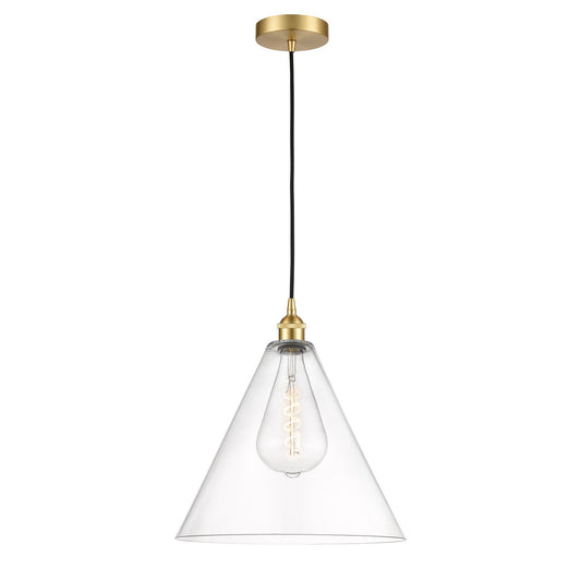 Innovations Berkshire Glass 16in 1-Light Pendant | Industrial Satin Gold Steel and Clear Glass | Kitchen Island & Dining | Model 616-1P-SG-GBC-162-LED