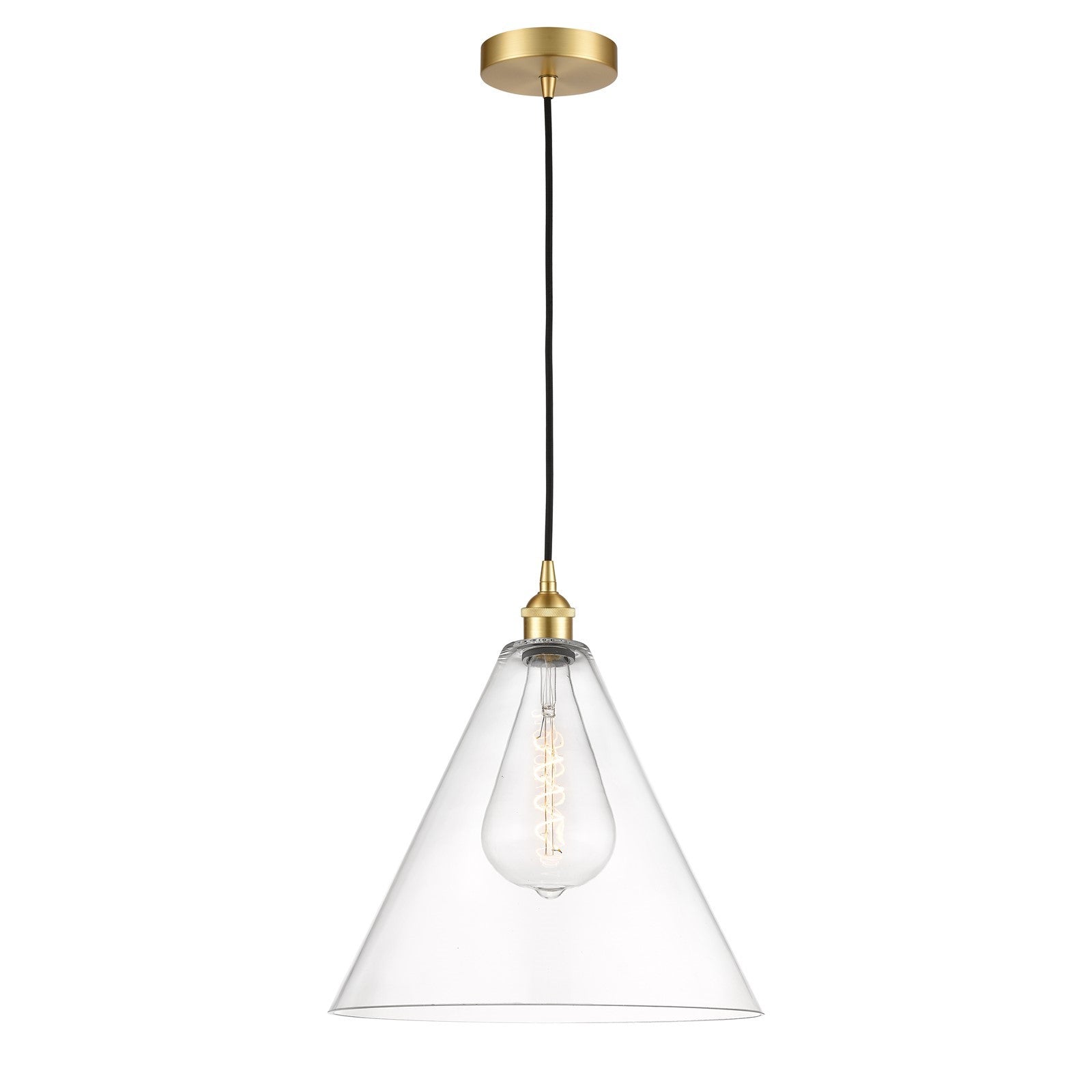 Innovations Berkshire Glass 16in 1-Light Pendant | Industrial Satin Gold Steel and Clear Glass | Kitchen Island & Dining | Model 616-1P-SG-GBC-162-LED
