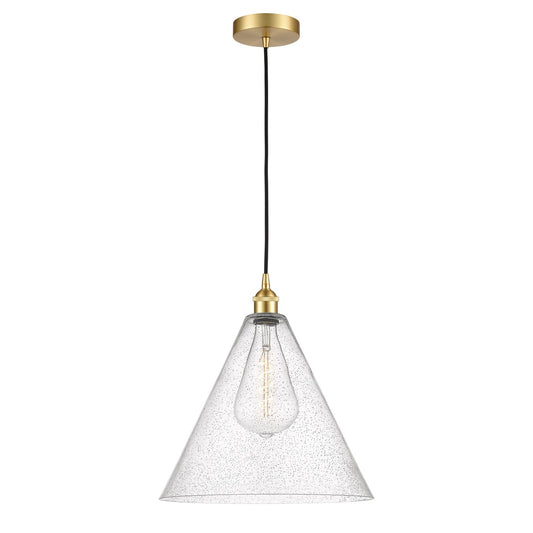 Innovations Berkshire 16in 1-Light Pendant | Industrial Satin Gold Steel and Seedy Glass | Kitchen Island & Dining Room | Model 616-1P-SG-GBC-164-LED