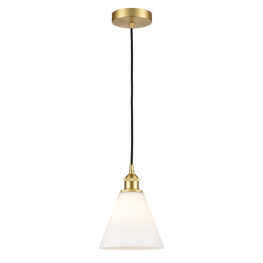 Innovations Berkshire 8in 1-Light Mini Pendant | Industrial Satin Gold Steel and Matte White Glass | Kitchen Island & Dining | Model 616-1P-SG-GBC-81-LED