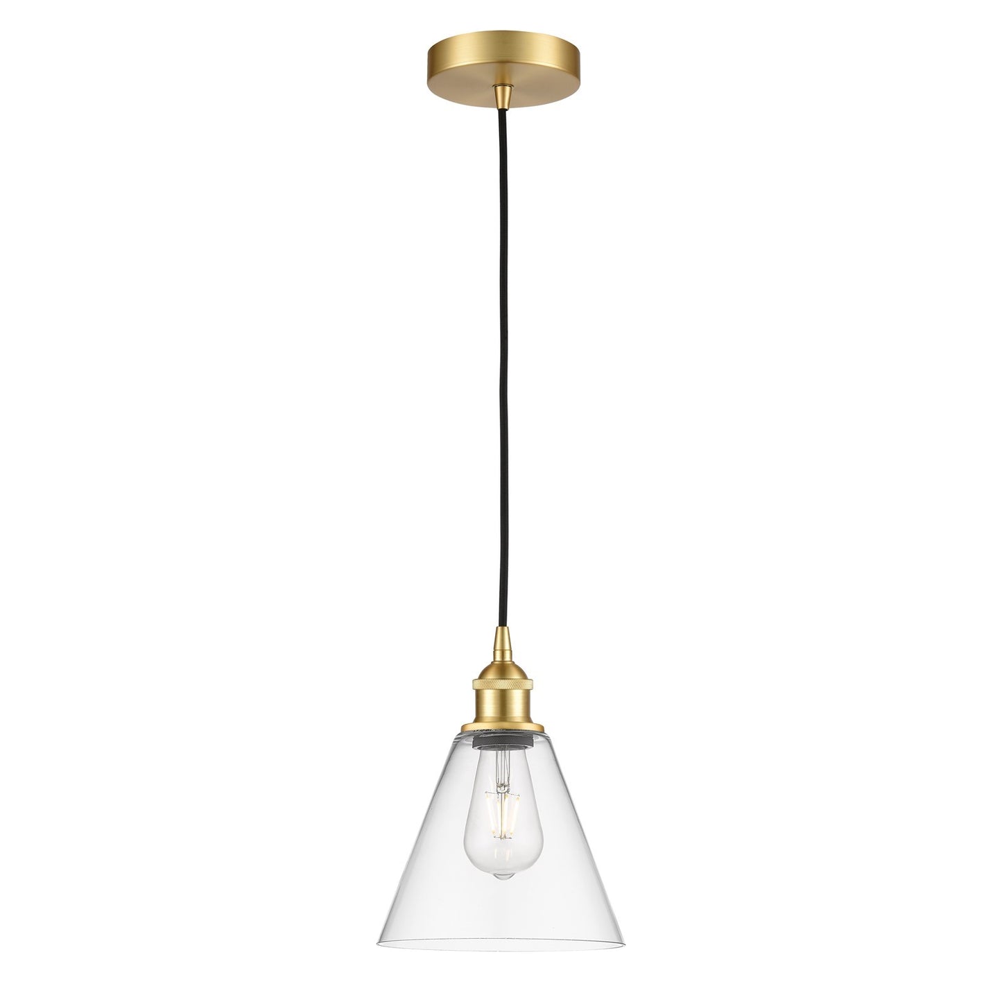 Innovations Lighting Berkshire 8in 1-Light Mini Pendant | Industrial Satin Gold Steel and Clear Glass | Kitchen Island & | Model 616-1P-SG-GBC-82-LED