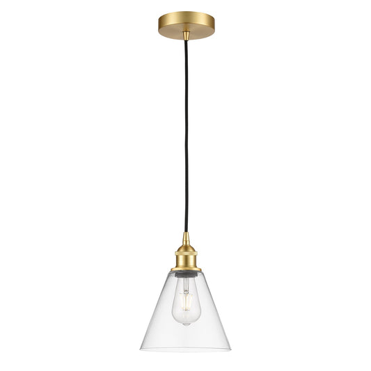Innovations Lighting Berkshire 8in 1-Light Mini Pendant | Industrial Satin Gold Steel and Clear Glass | Kitchen Island & | Model 616-1P-SG-GBC-82-LED