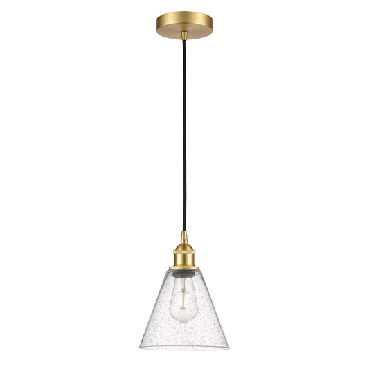 Innovations Berkshire Glass 8in 1-Light Mini Pendant | Industrial Satin Gold Steel and Seedy Glass | Kitchen Island & Dining | Model 616-1P-SG-GBC-84-LED
