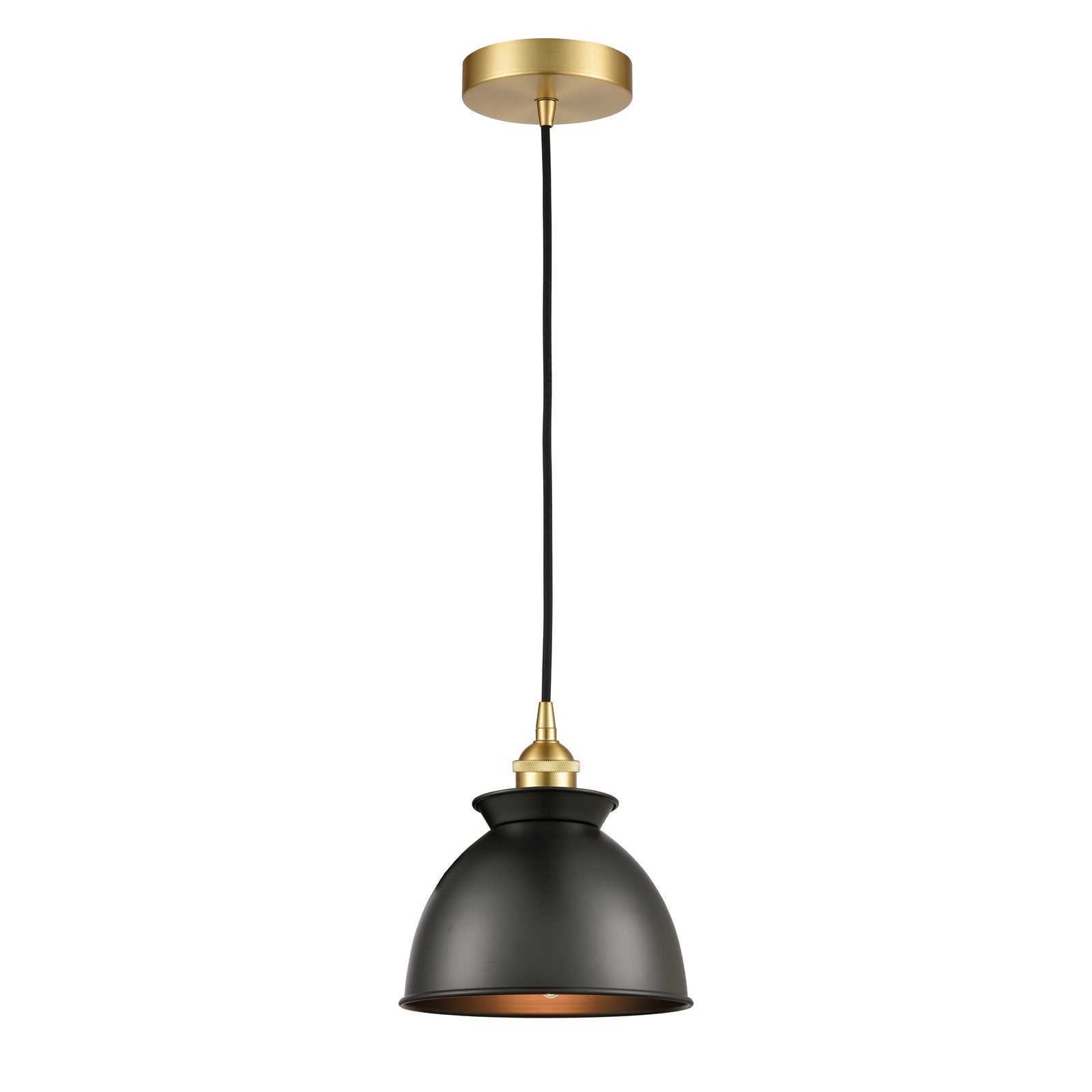 Innovations Adirondack 8.25in 1-Light Mini Pendant | Industrial Farmhouse Satin Gold Steel and Matte Black Metal | Kitchen Island | Model 616-1P-SG-M14-BK