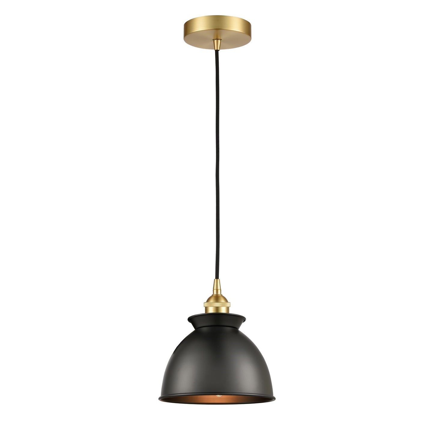 Innovations Adirondack 8.25in 1-Light Mini Pendant | Industrial Farmhouse Satin Gold Steel and Matte Black Metal | Kitchen Island | Model 616-1P-SG-M14-BK