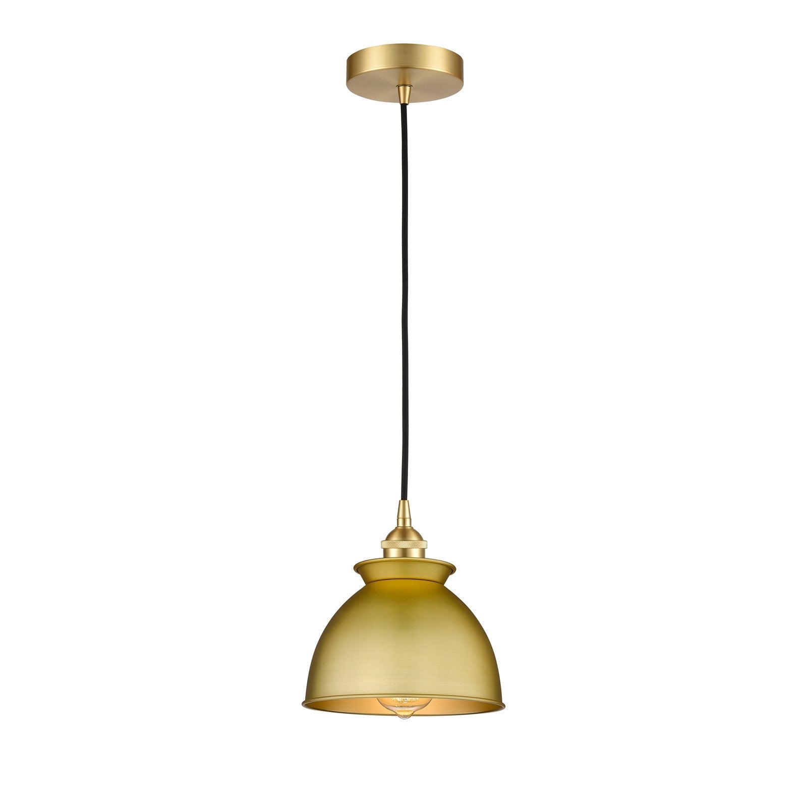 Innovations Adirondack 8in 1-Light Mini Pendant | Industrial Farmhouse Satin Gold Steel and Satin Gold Metal Shade | Kitchen | Model 616-1P-SG-M14-SG