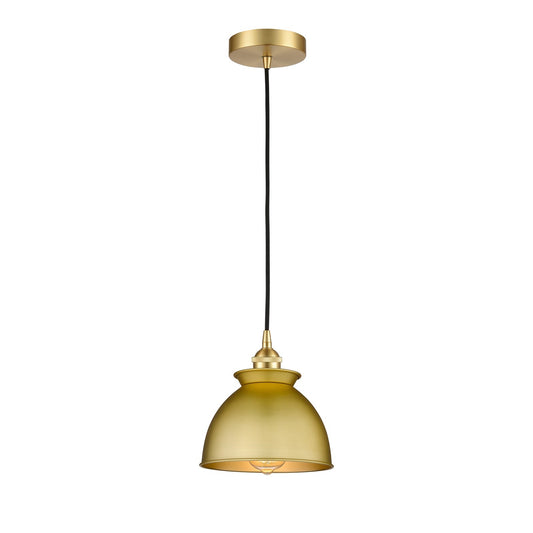 Innovations Adirondack 8in 1-Light Mini Pendant | Industrial Farmhouse Satin Gold Steel and Satin Gold Metal Shade | Kitchen | Model 616-1P-SG-M14-SG