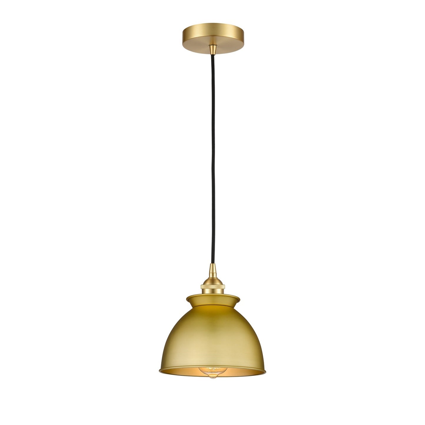 Innovations Adirondack 8in 1-Light Mini Pendant | Industrial Farmhouse Satin Gold Steel and Satin Gold Metal Shade | Kitchen | Model 616-1P-SG-M14-SG
