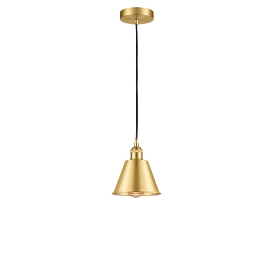 Innovations Smithfield 1-Light Mini Pendant | Industrial Farmhouse Satin Gold Steel and Cast Brass with Satin Gold Metal Shade | Model 616-1P-SG-M8-LED